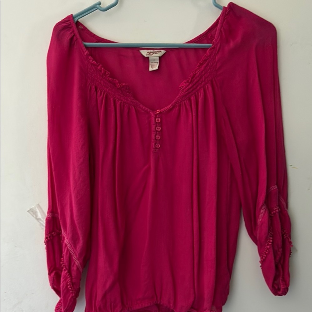 Arizona Jean Company Pink Ruched 3/4 Sleeve Blouse
